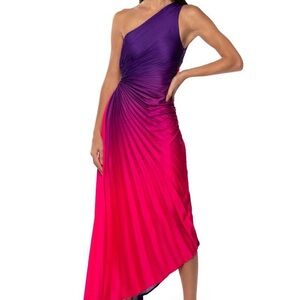 One-Shoulder Ombre Purple and Pink Dress